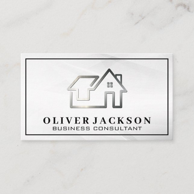 Tarjeta De Visita Logotipo Real Estate Modern Silver (Anverso)