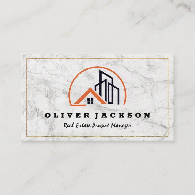 Tarjeta De Visita Logotipo residencial y comercial | Mármol blanco (Anverso)