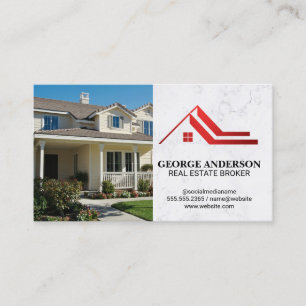 Tarjeta De Visita Logotipo Rojo de Bienes Raíces Casa Propiedade