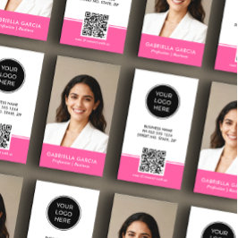 Tarjeta De Visita Logotipo Rosa Brillante Código QR Foto Profesional