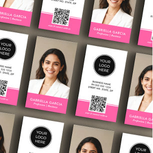 Tarjeta De Visita Logotipo Rosa Brillante Código QR Foto Profesional