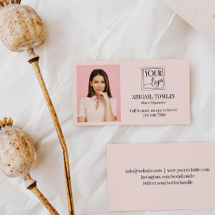 Tarjeta De Visita Logotipo rosa limpio y foto personal