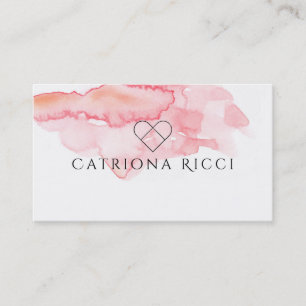 Tarjeta De Visita Logotipo rosado hermoso del corazón de Acuarela