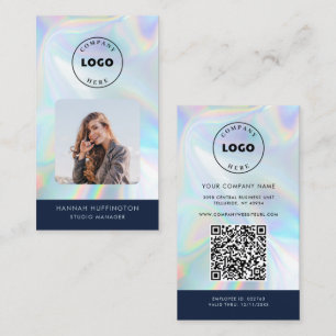 Tarjeta De Visita Logotipo simple Código QR holográfico Foto del emp