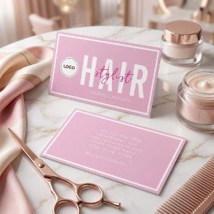 Tarjeta De Visita Logotipo Simple Moderno Rosa Rubor Blanco Estilist