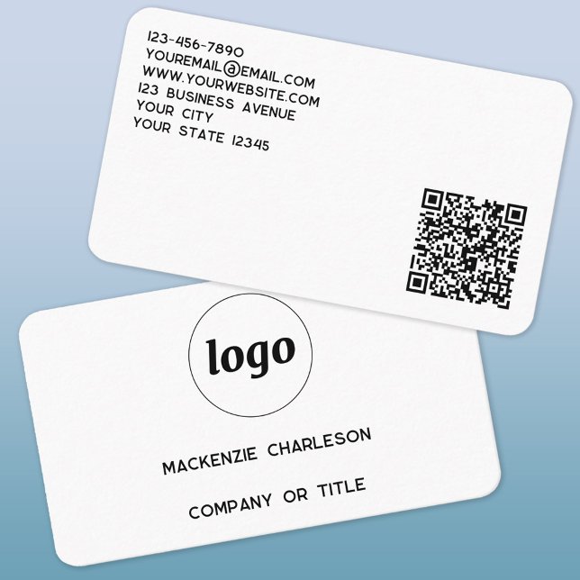 Tarjeta De Visita Logotipo simple y código QR (Modern simple logo with QR code and custom text professional business card)