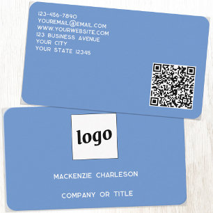 Tarjeta De Visita Logotipo simple y código QR azul