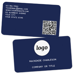 Tarjeta De Visita Logotipo simple y código QR azul marino