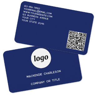 Tarjeta De Visita Logotipo simple y código QR Azul marino