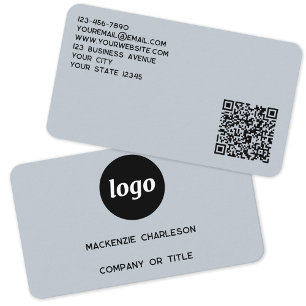 Tarjeta De Visita Logotipo simple y código QR en polvo azul