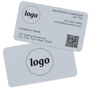 Tarjeta De Visita Logotipo simple y texto Código QR en polvo azul