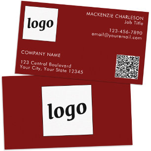 Tarjeta De Visita Logotipo simple y texto Código QR rojo oscuro borg