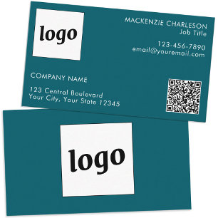 Tarjeta De Visita Logotipo simple y texto Código QR Verde Verde azul