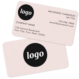 Tarjeta De Visita Logotipo Simple y Texto Rosa Pálido