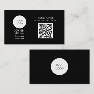 Tarjeta De Visita Logotipo Social de Negocios de Código QR Negro Min