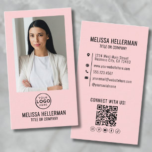 Tarjeta De Visita Logotipo Vertical de Código QR de Foto Minimalista
