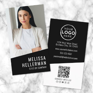Tarjeta De Visita Logotipo Vertical de Código QR de Foto Moderna Neg