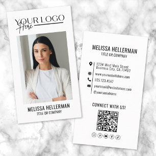 Tarjeta De Visita Logotipo Vertical de Empresa de Fotos de Código QR