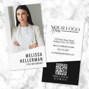 Tarjeta De Visita Logotipo vertical de la empresa de código QR de fo