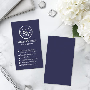 Tarjeta De Visita Logotipo Vertical Moderno Minimalista Azul Marino
