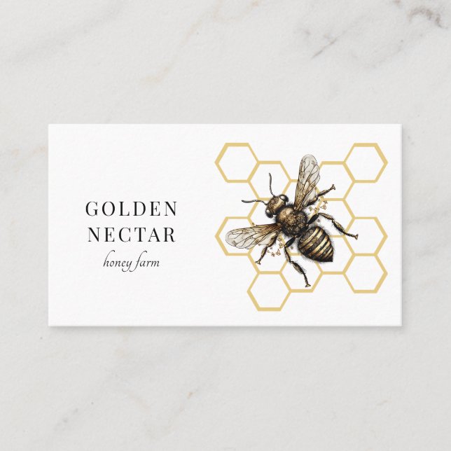 Tarjeta De Visita Logotipo vintage Gold Bee Honeybekeeper Beekeeper (Anverso)
