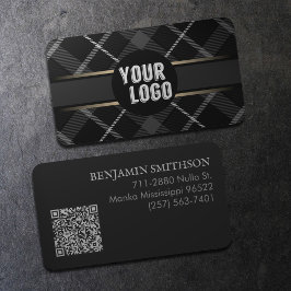 Tarjeta De Visita Logotipo y código QR Carbón de color Gris con marc