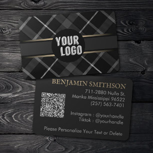 Tarjeta De Visita Logotipo y código QR Carbón de color Gris con marc