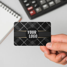 Tarjeta De Visita Logotipo y código QR Carbón de color Gris con marc