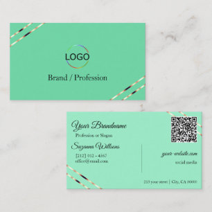 Tarjeta De Visita Logotipo y código QR con líneas de oro rosa en azu