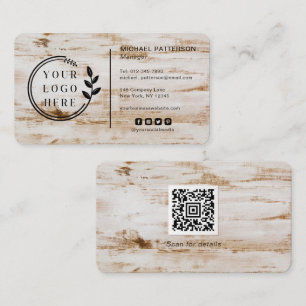 Tarjeta De Visita Logotipo y código QR de carpintería de madera rúst