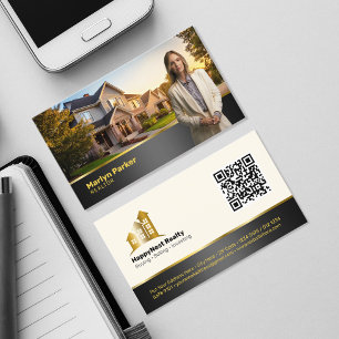 Tarjeta De Visita Logotipo y código QR de foto de agente inmobiliari
