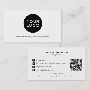 Tarjeta De Visita Logotipo y código QR del Personalizado blanco y ne