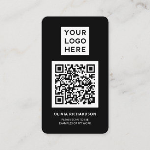 Tarjeta De Visita Logotipo y código QR Negro profesional simple