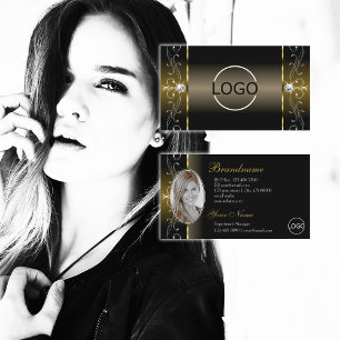 Tarjeta De Visita Logotipo y foto de joyas de oro negro de lujo