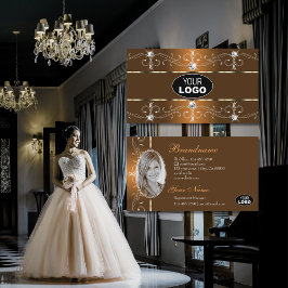 Tarjeta De Visita Logotipo y foto del lujoso Naranja Brown Ornate Bo