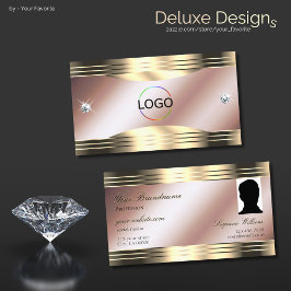 Tarjeta De Visita Logotipo y foto lujosos Rosas de oro de diamantes 