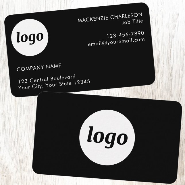Tarjeta De Visita Logotipo y texto negro simples (Simple logo with custom text business branding promotional business cards)