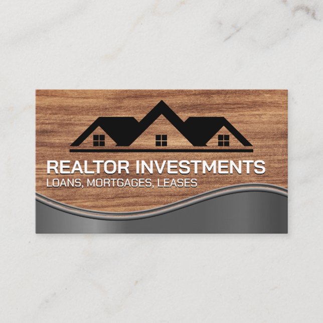 Tarjeta De Visita Logotipos de casa | Grano de madera Metalizado (Anverso)