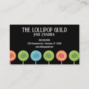 Tarjeta De Visita Lollipops en la tienda de caramelos de fondo negro