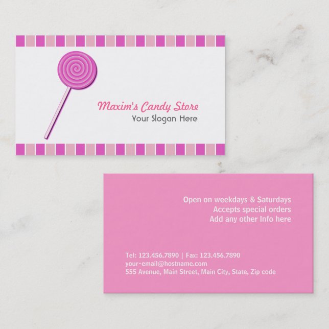 Tarjeta De Visita Lollypop rosa (Anverso / Reverso)