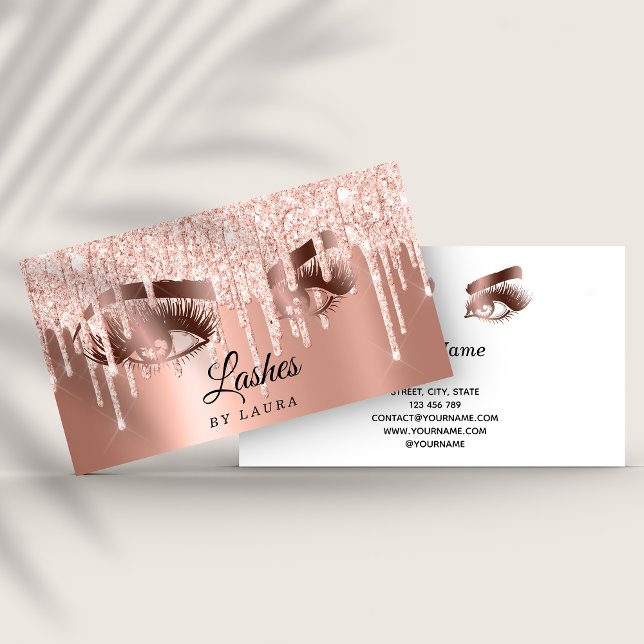 Tarjeta De Visita Long Lash Extension Makeup Artist Rose Gold (Subido por el creador)