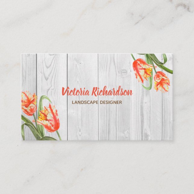 Tarjeta De Visita Loro amarillo acuarela Tulips Arte floral (Anverso)