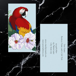 Tarjeta De Visita Loro Guacamayo Rojo Floral Hibisco Blanco Tropical
