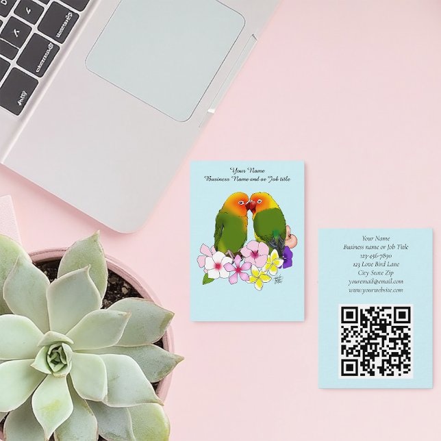 Tarjeta De Visita Loros Lindos Flores Tropicales Pájaro Romántico (Subido por el creador)