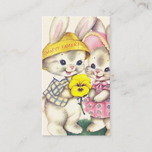 Tarjeta De Visita los conejillos retro de Pascua añaden saludo (Anverso)