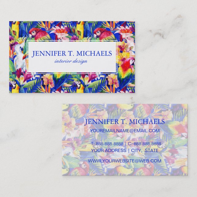 Tarjeta De Visita Los loros de la acuarela el | añaden su nombre (Anverso / Reverso)