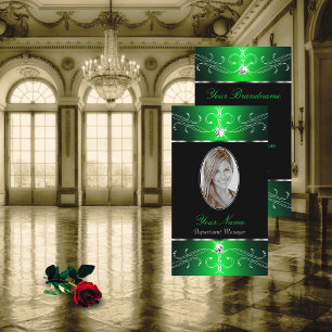 Tarjeta De Visita Los ornamentos del ornato verde negro sobresalient