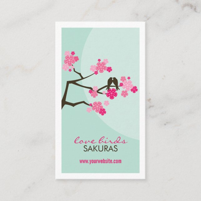 Tarjeta De Visita Los pájaros Sakura del amor de las flores de (Anverso)