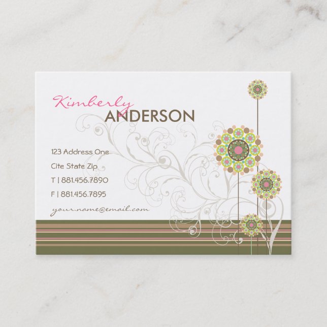 Tarjeta De Visita Los Puntos Flower Whimsical Florecen Y Nadezan La  (Anverso)