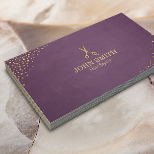 Tarjeta De Visita Los puntos púrpuras del oro del estilista y